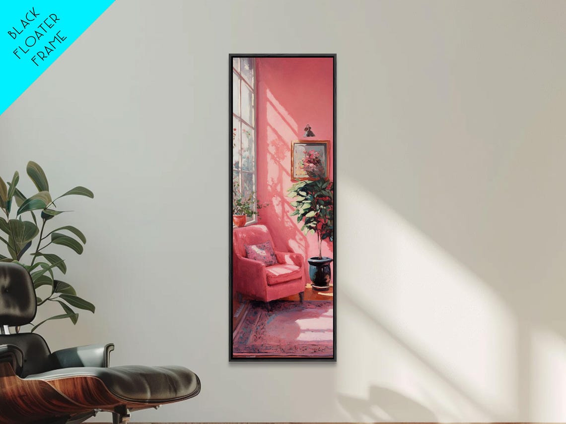 Cozy Pink Reading Nook Interior Painting Cottagecore Art Poster - Image 4