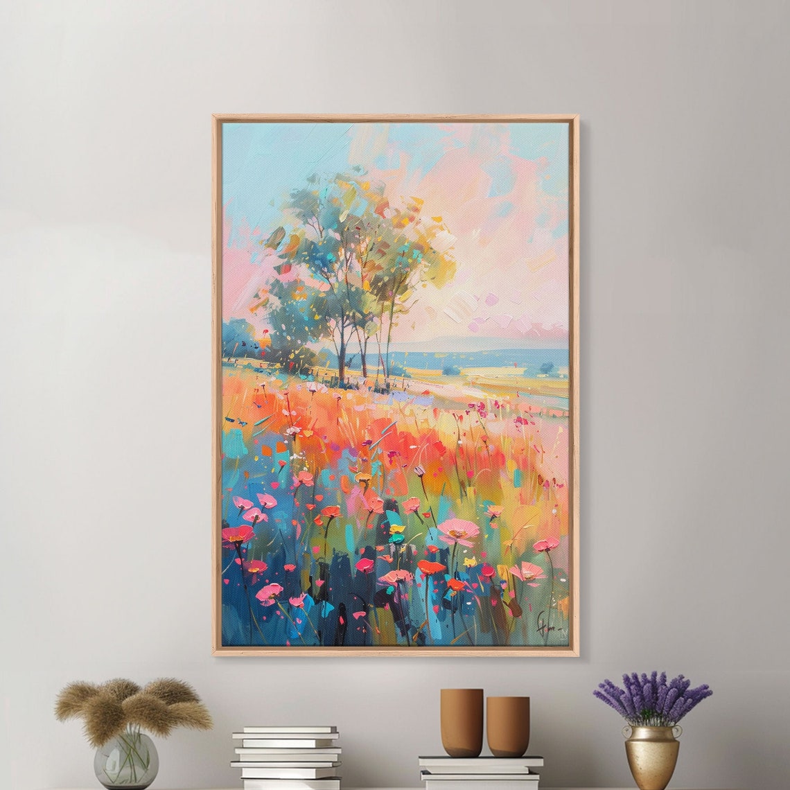Blossoming Meadow Flower Field Trees Pastel Impressionist Art Poster - Image 5