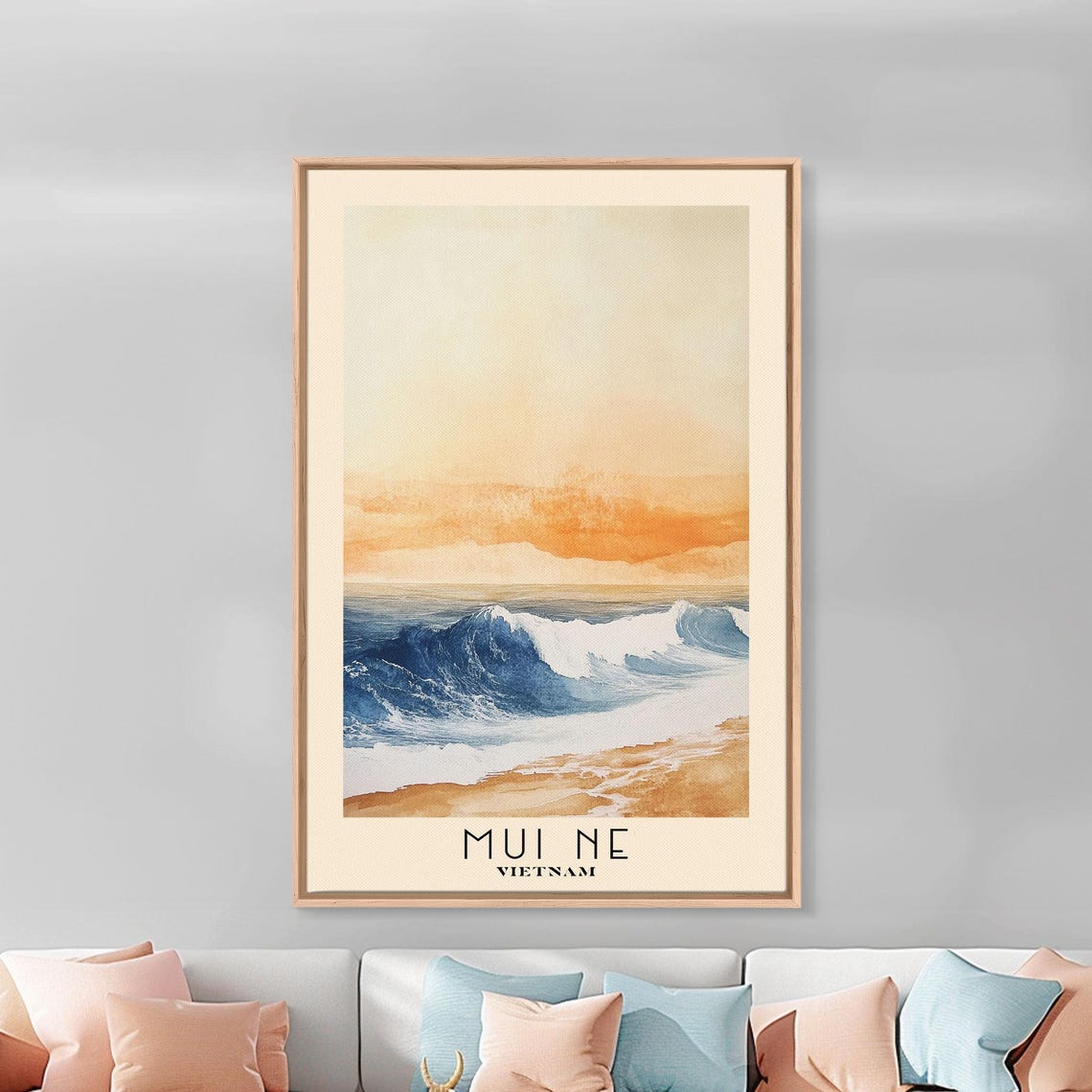 Mui Ne Vietnam Sunset Surf Crashing Waves Watercolor Beach Poster - Image 3