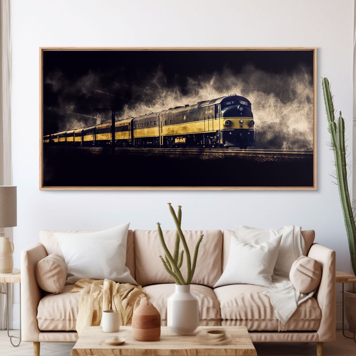 Black and Yellow Locomotive Railway Panoramic Art Print - Image 4