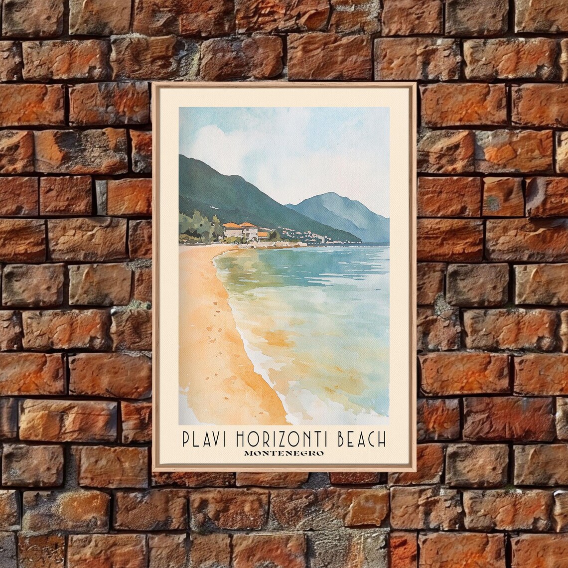 Plavi Horizonti Beach Montenegro Calm Bay Shore Mountain View Travel Poster - Image 4