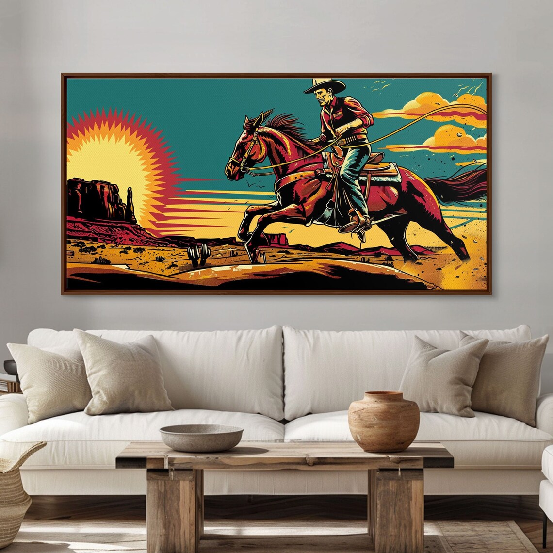 Cowboy Riding Through Desert Southwestern Landscape Art Framed Print Boho Decor Desert Art Rustic Wall Art - Image 2