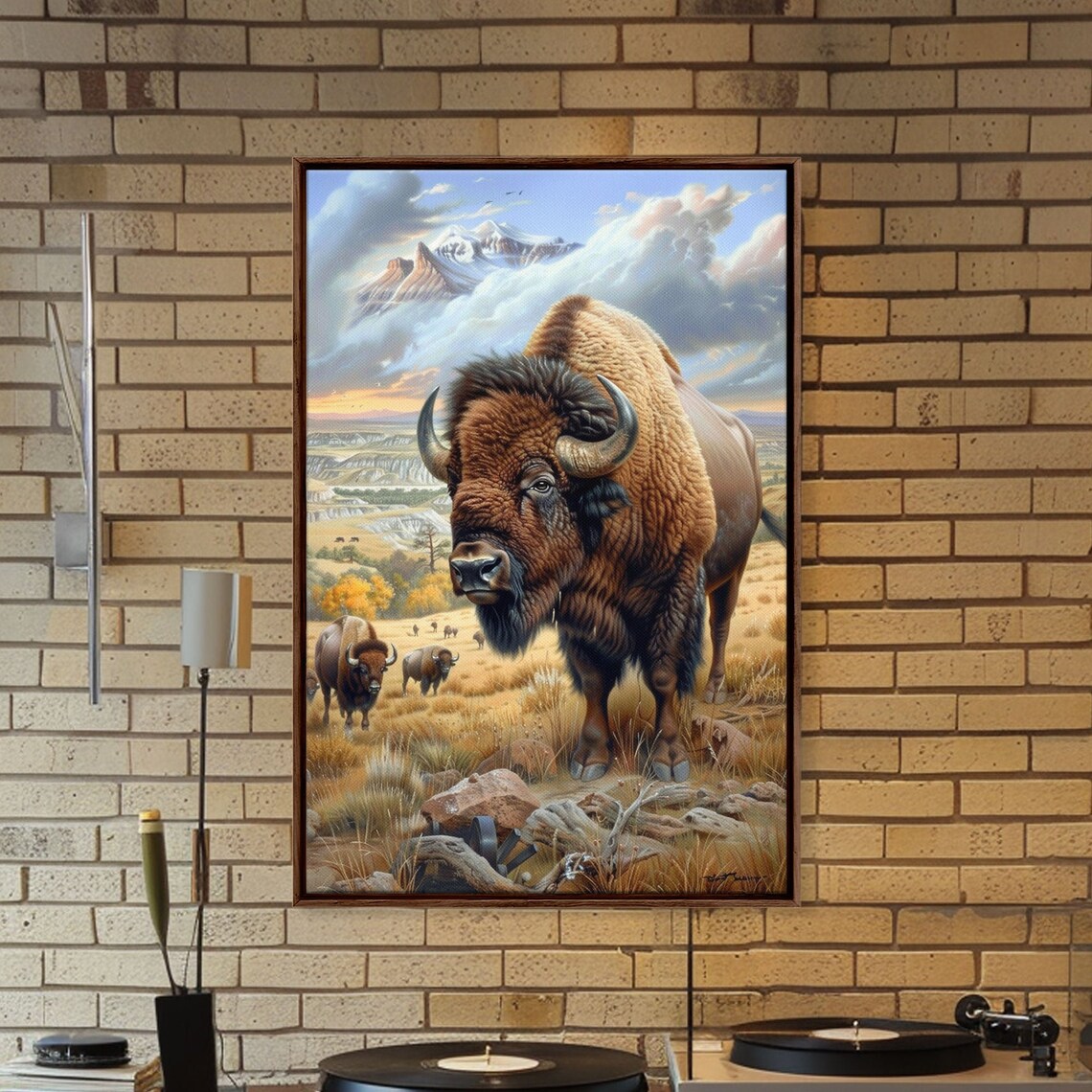 Majestic Bison Mountain Prairie Western Wildlife Art Wall Poster - Image 2