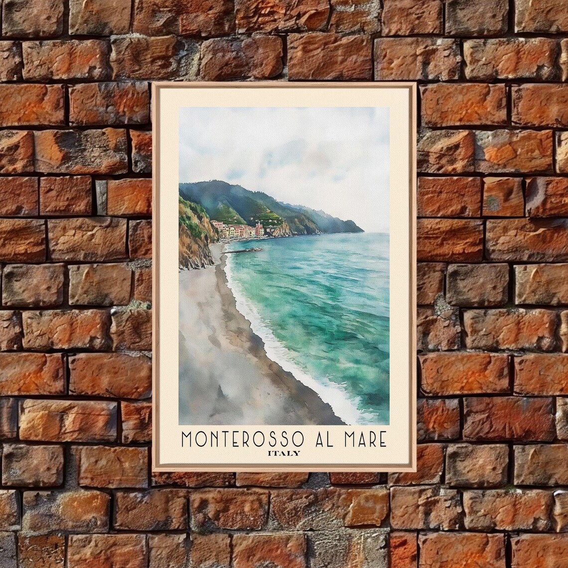 Monterosso al Mare Italy Colorful Village Beach Cove Watercolor Poster - Image 4