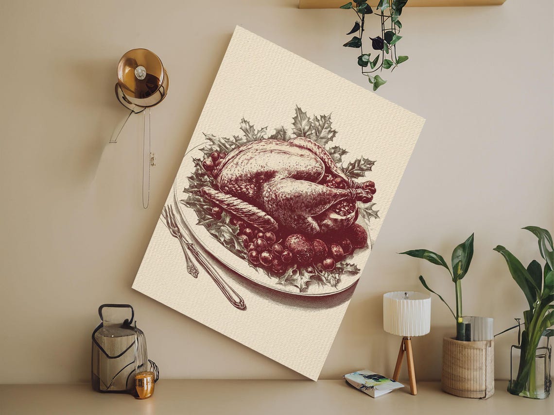Roasted Turkey Burgundy Engraving Vintage Christmas Dinner Art Poster - Image 5