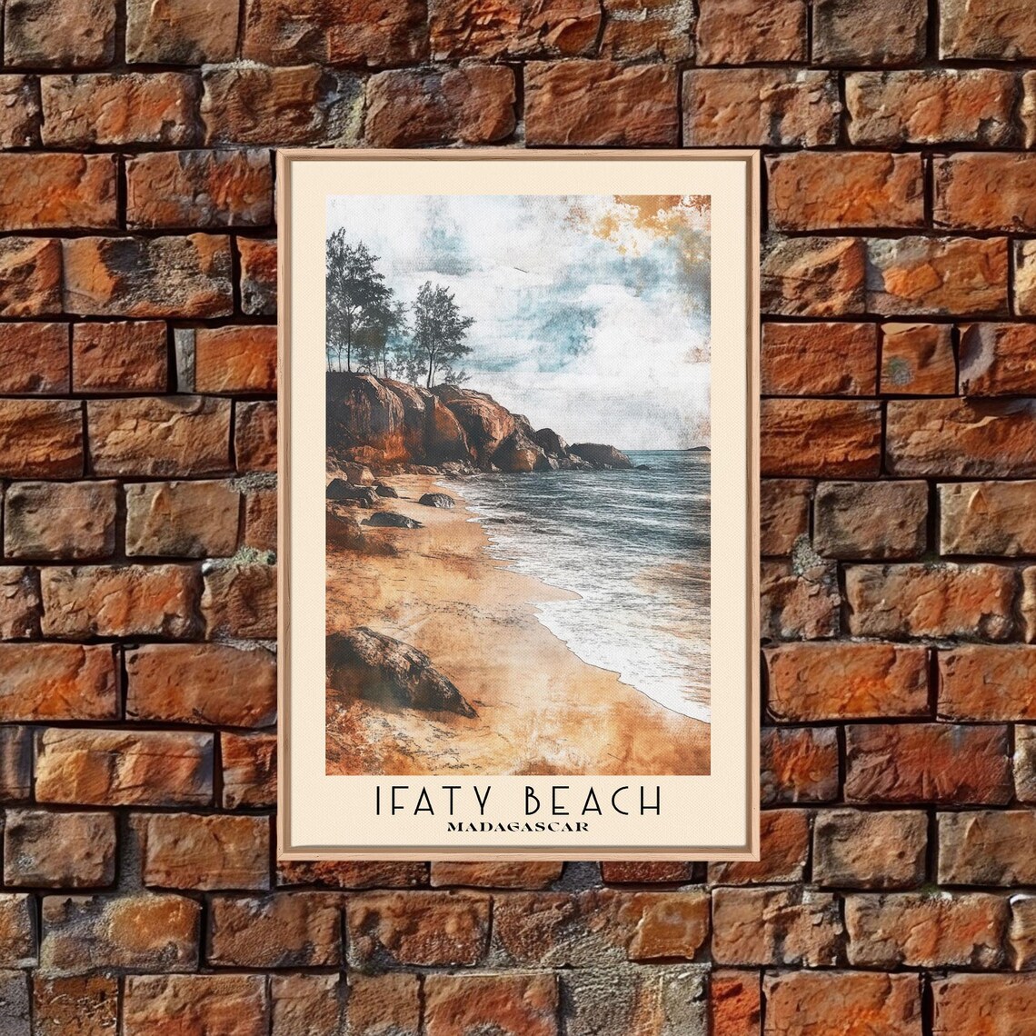 Ifaty Beach Madagascar Rocky Shore Golden Sand Moody Sky Watercolor Poster - Image 5