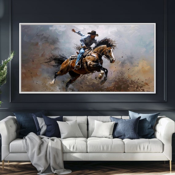 Colorful Rodeo Rider In Action On Framed Print Perfect For Rustic Living Room Art Western Bedroom Decor Cowboy Wall Art