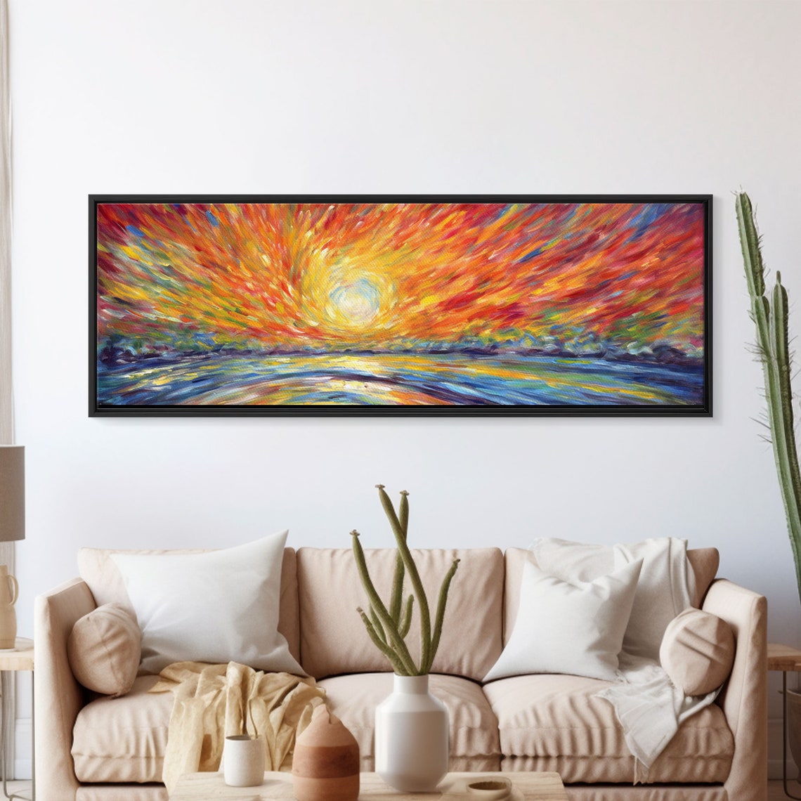 Sunset Abstract Wall Art Print Yellow Orange Textured Abstract Wall Art Framed Abstract Print Art Panoramic Wall Art Print