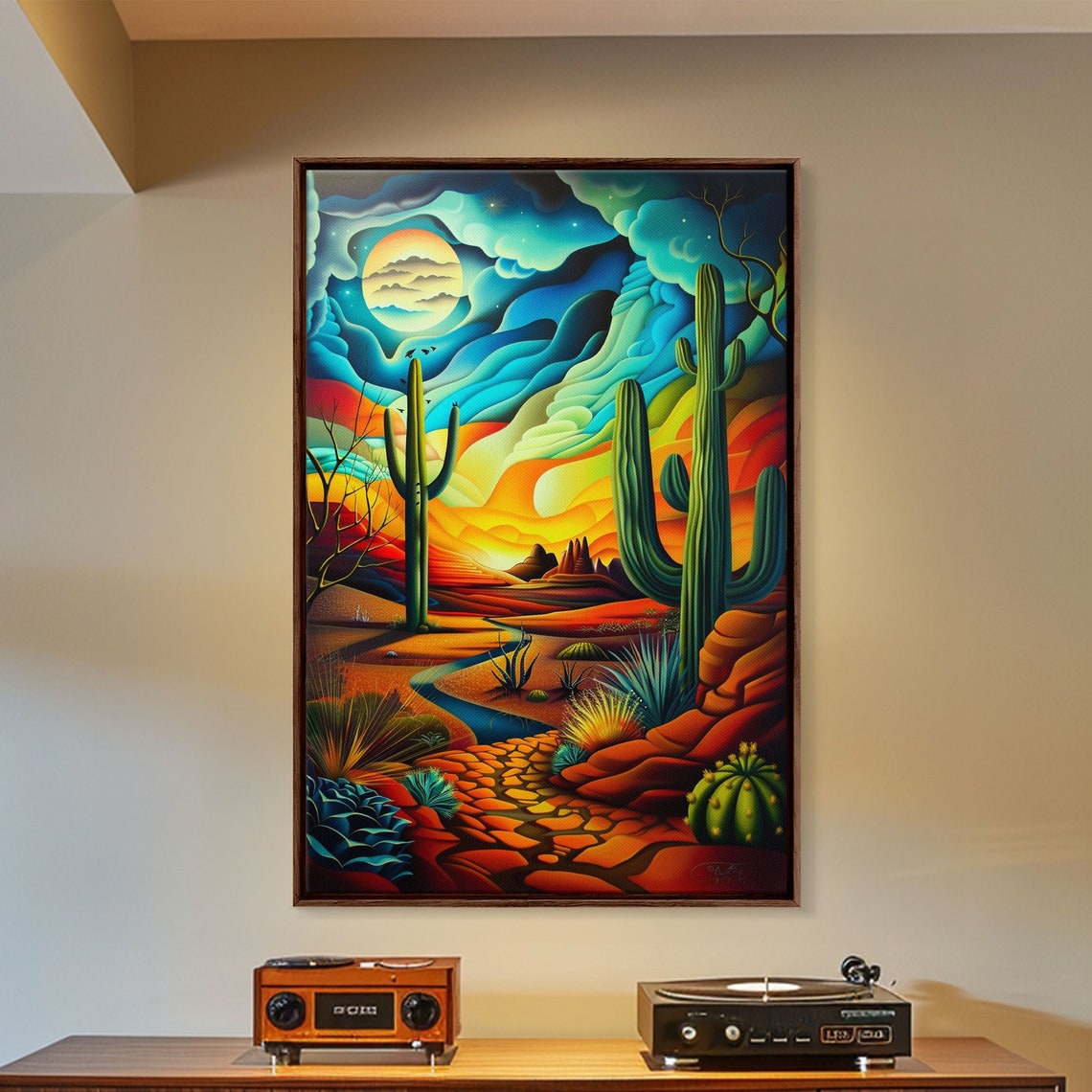 Southwestern Desert With Saguaro Cactus Under Colorful Sunset Poster - Image 2
