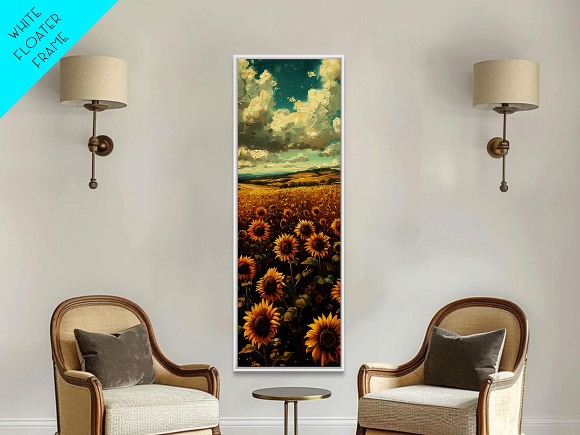 Golden Sunflower Field Summer Countryside Oil Painting Print - Image 4