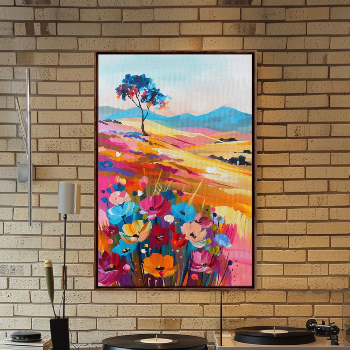 Colorful Rolling Hills Wildflower Meadow Mountain Landscape Art Poster