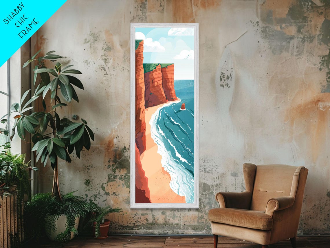 Red Coastal Cliffs With Turquoise Ocean Waves Retro Travel Art Poster - Image 4