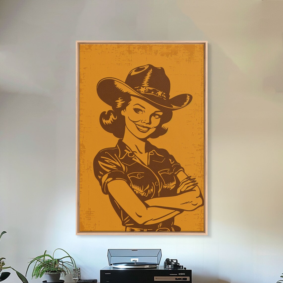 Retro Cowgirl Illustration In Mustard Yellow Vintage Style Poster - Image 4