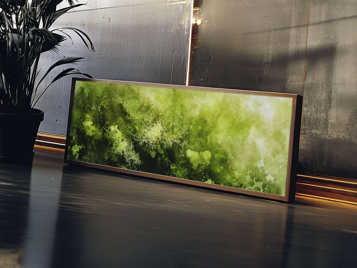 Green Moss Watercolor Abstract Panoramic Nature Botanical Wall Poster - Image 2