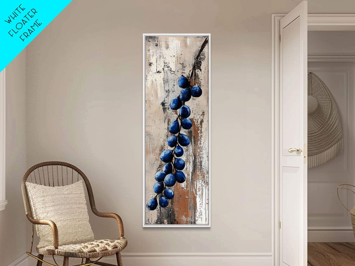 Blue Berries Branch Modern Abstract Still Life Neutral Wall Art - Image 5