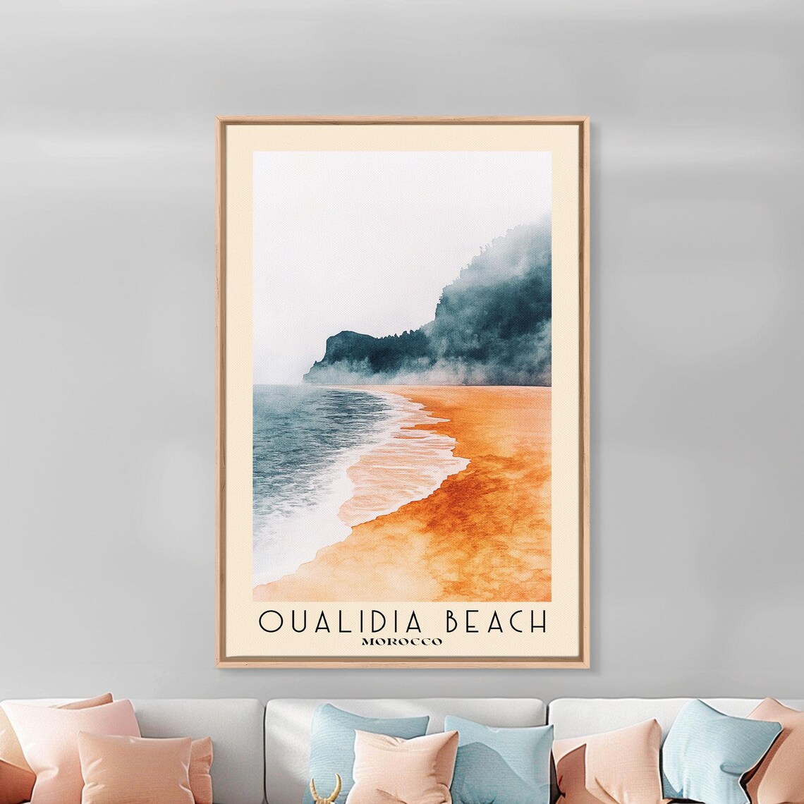 Oualidia Beach Morocco Golden Sand Surf Misty Forest Headland Travel Poster - Image 3
