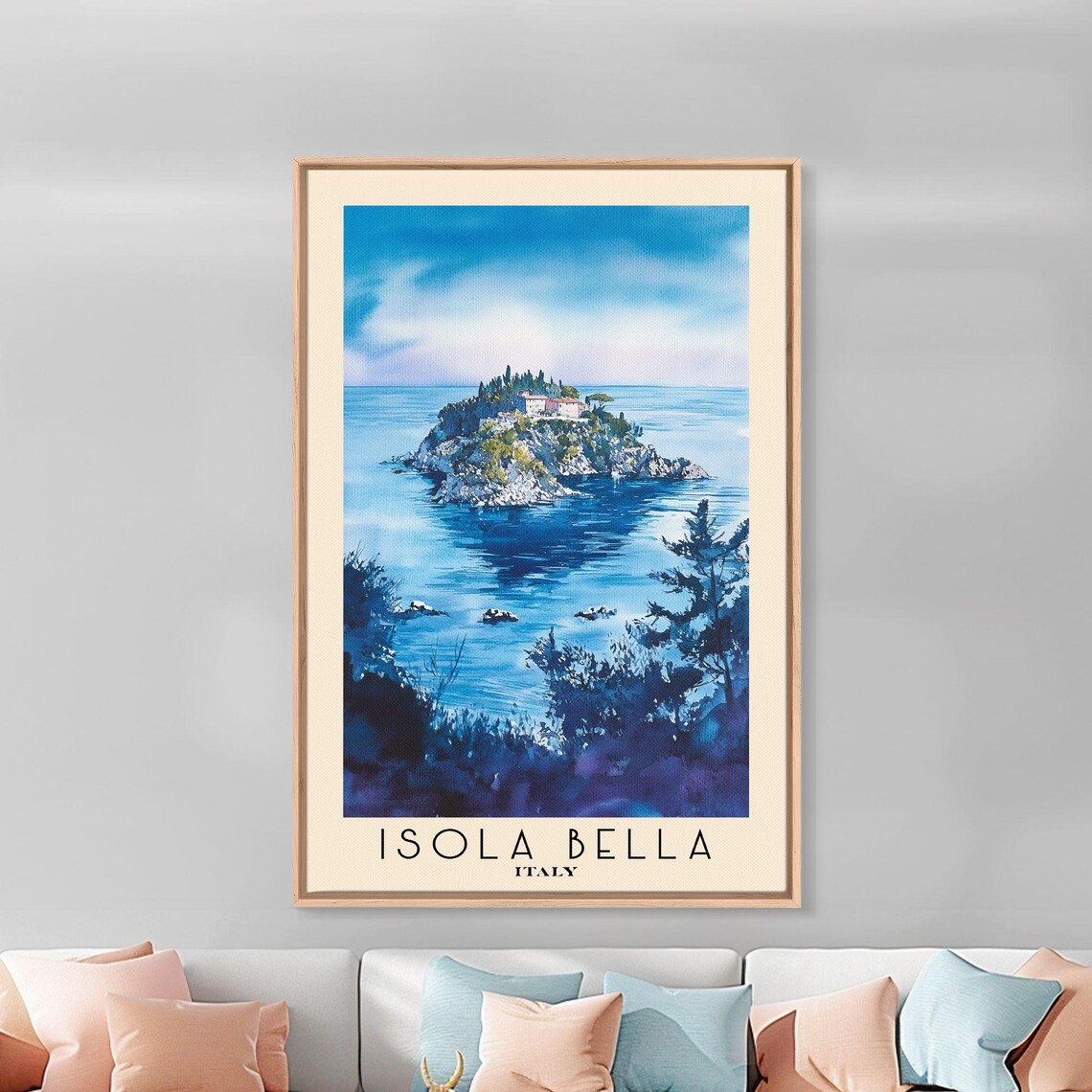 Isola Bella Italy Rocky Island Villa Deep Blue Sea Watercolor Art Poster - Image 3