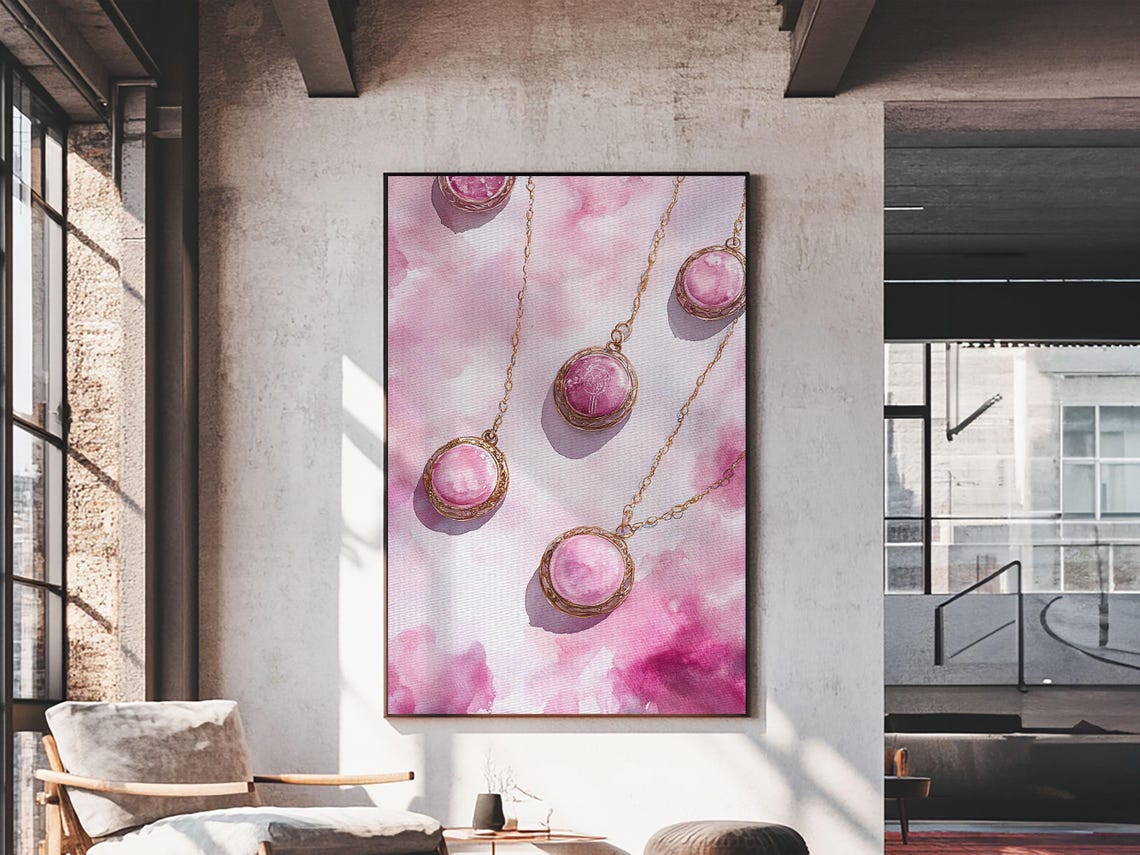 Abstract Pink Pendant Print Featuring Geometric Wall Art Light Pink Jewelry Artwork Great Gift Idea Minimalist Boho Decor - Image 4
