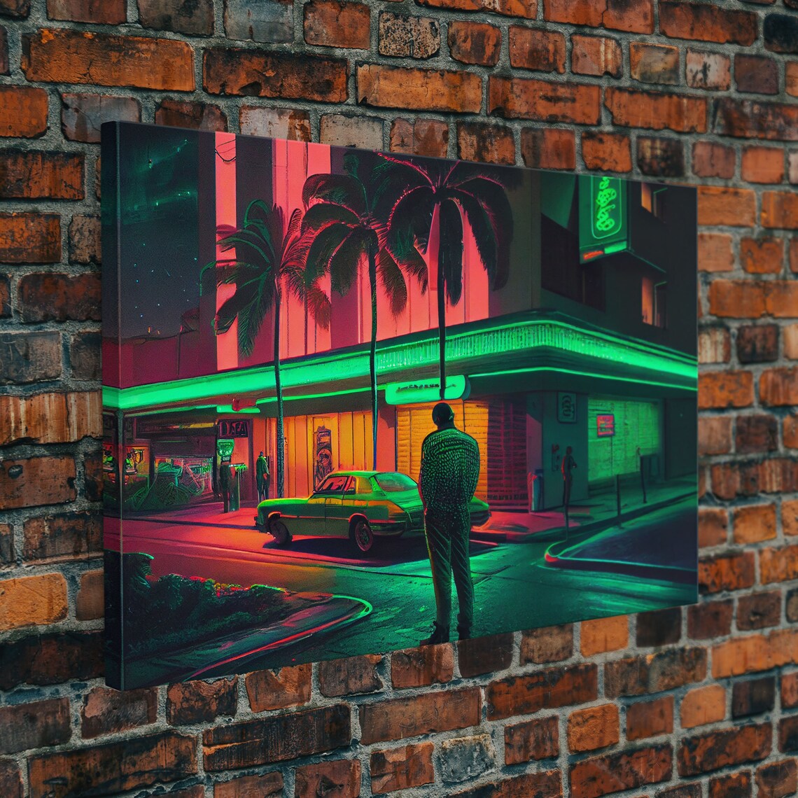 Miami Vice Retro Neon Lights Classic Car Art Print - Image 4