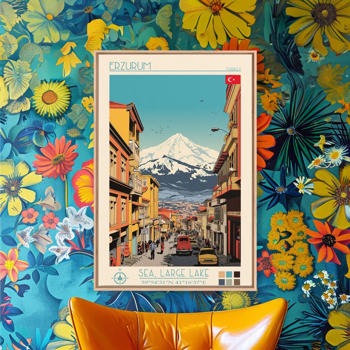Erzurum Turkey Street To Snow Capped Mountain Peak View Poster
