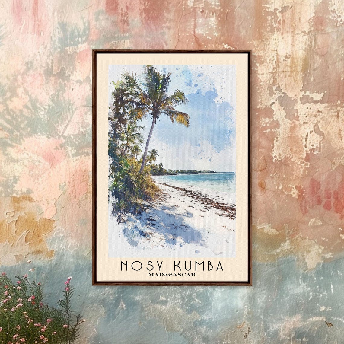 Nosy Kumba Madagascar Palm Tree White Sand Beach Watercolor Poster