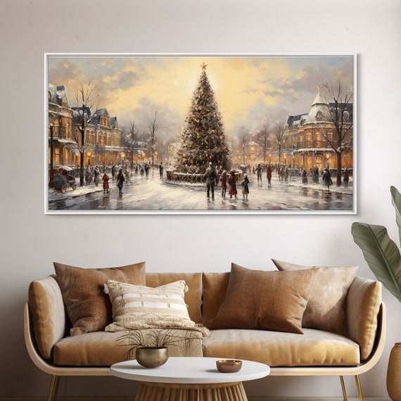 Retro Christmas Village Art Print, Winter Wonderland