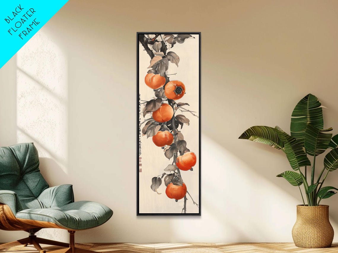Ripe Persimmons Hanging On Branch Japanese Ukiyo E Style Art Poster