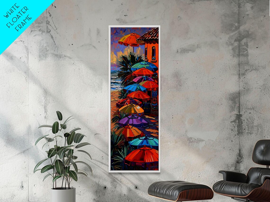 Colorful Beach Umbrellas Tropical Sand Terracotta Building Travel Poster - Image 5
