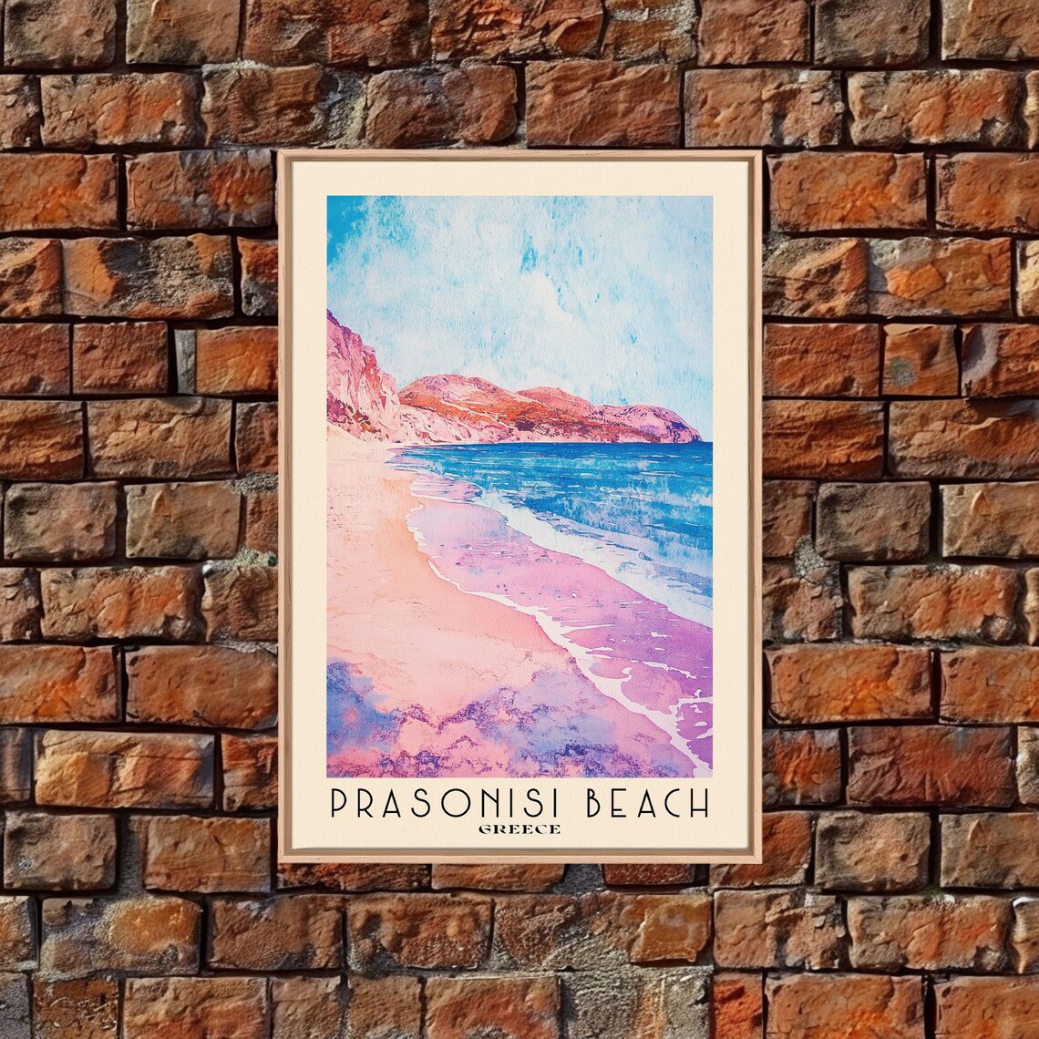Prasonisi Beach Greece Pink Sand Turquoise Sea Watercolor Travel Poster - Image 4