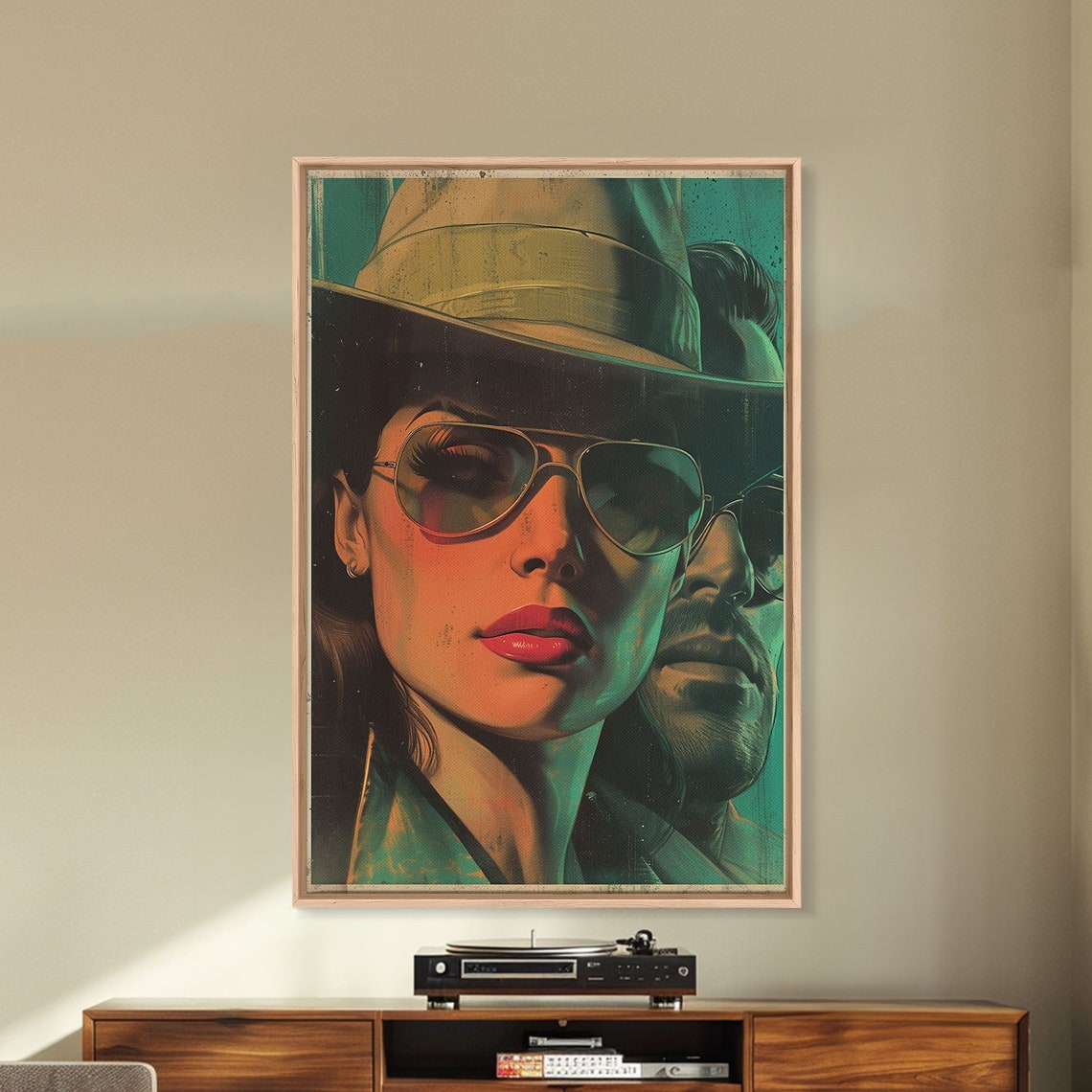 Noir Crime Duo Fedora Aviator Sunglasses Retro Illustration Wall Art
