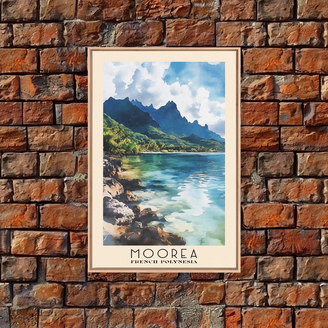 Moorea French Polynesia Volcanic Peaks Lagoon Watercolor Travel Poster - Image 4