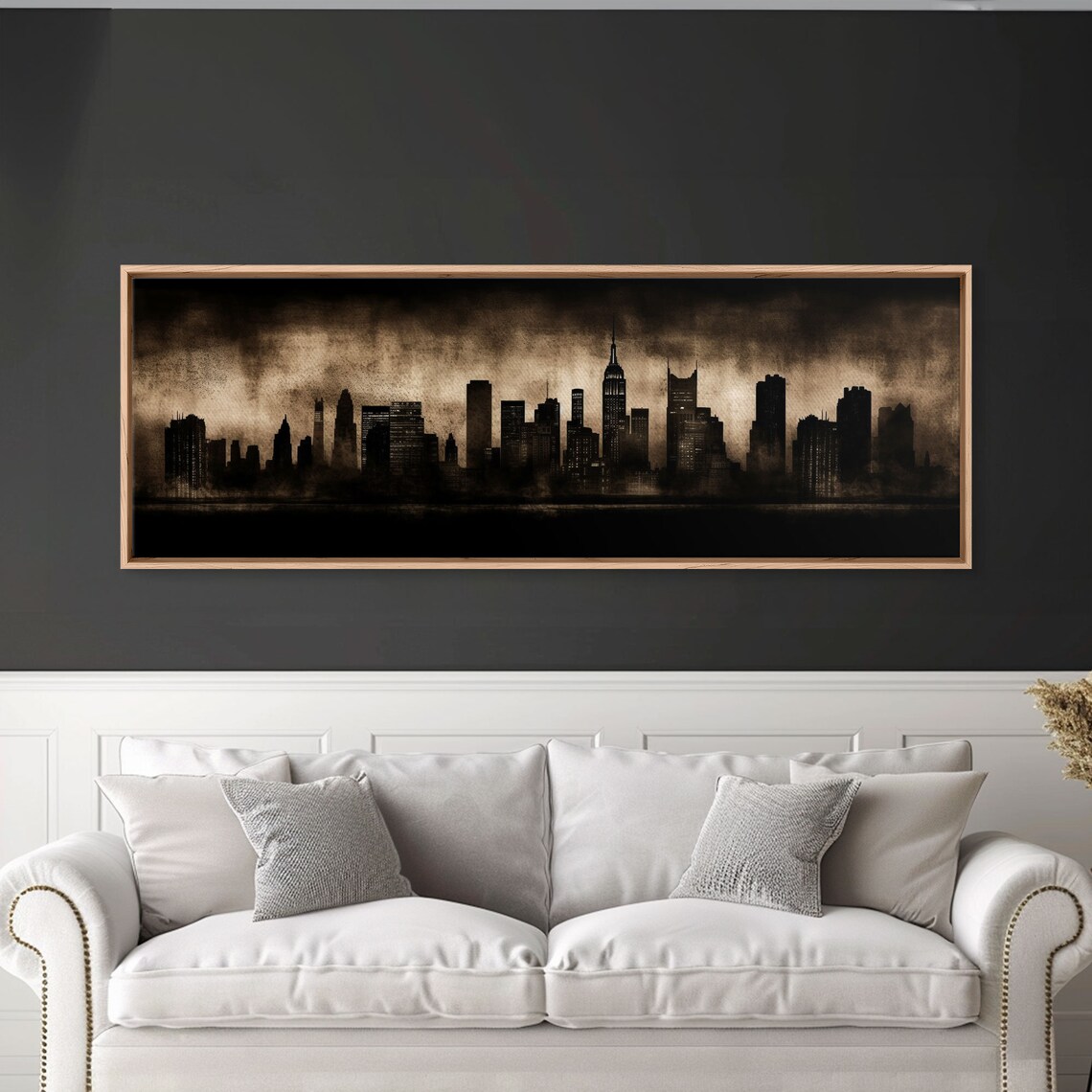 Dark Grunge City Skyline Silhouette Smoky Night Urban Wall Art Poster - Image 5