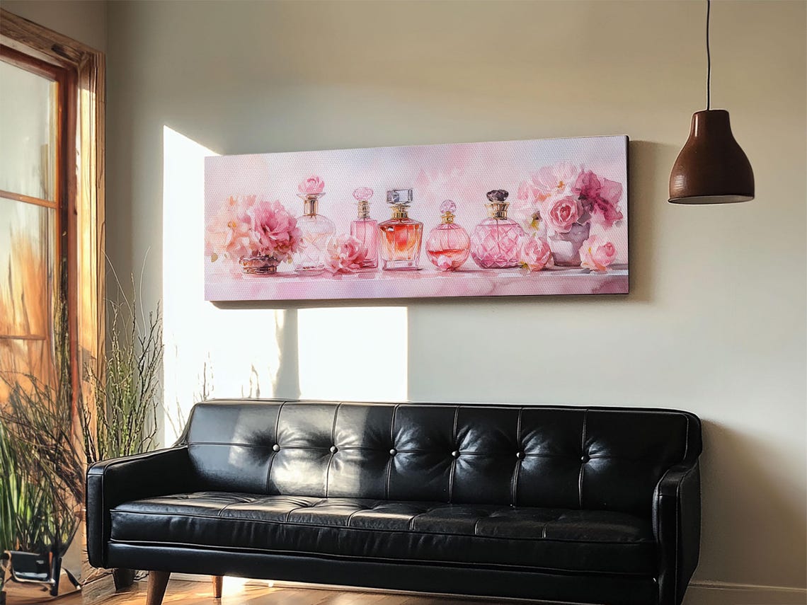 Pink Perfume Bottles Roses Watercolor Glam Vanity Decor Wall Art - Image 5