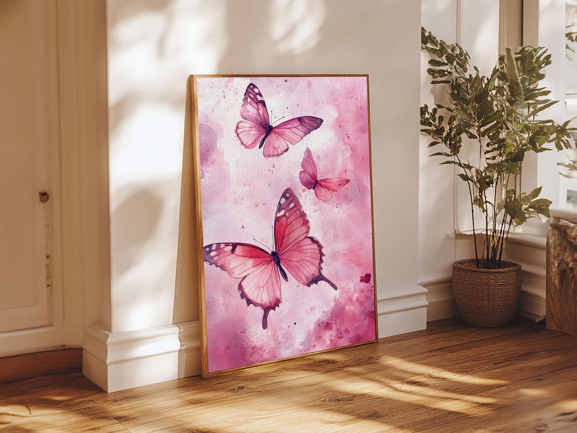 Watercolor Painting Print Of Pink Butterflies Preppy Art Preppy Decor Girls Dorm Room Wall Art Nursery Decor Nursery Wall Art Nuevart - Image 6