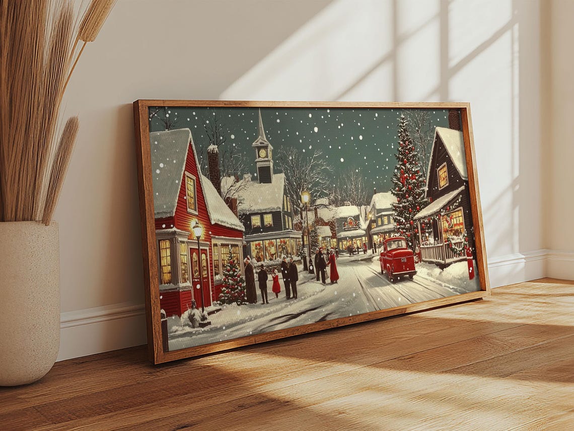 Funky Christmas Village Wall Art Oil Painting Print Christmas Home Decor Christmas Art Ready To Hang Painting Christmas Painting - Image 4