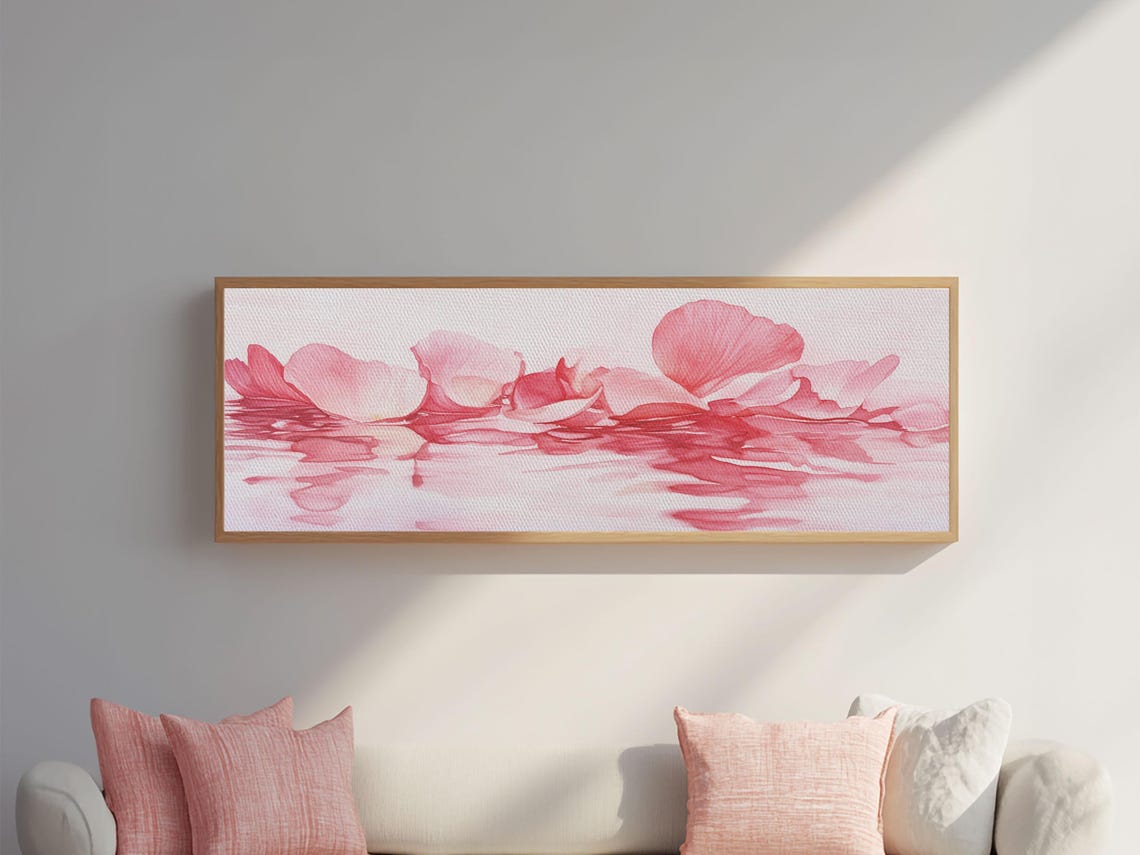 Pink Rose Petals Floating Water Watercolor Minimalist Wall Art - Image 3