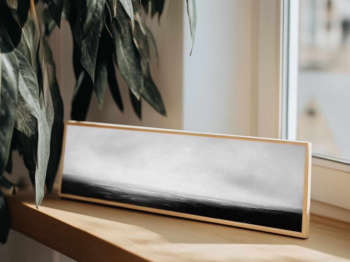 Black White Moody Seascape Minimalist Panoramic Ocean Horizon Wall Poster - Image 5