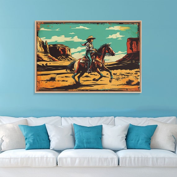 Western Decor Cowgirl Print Wood Framed Print Western Pop Art Colorful Wall Decor Gift For Her Home Decor Southwest Decor