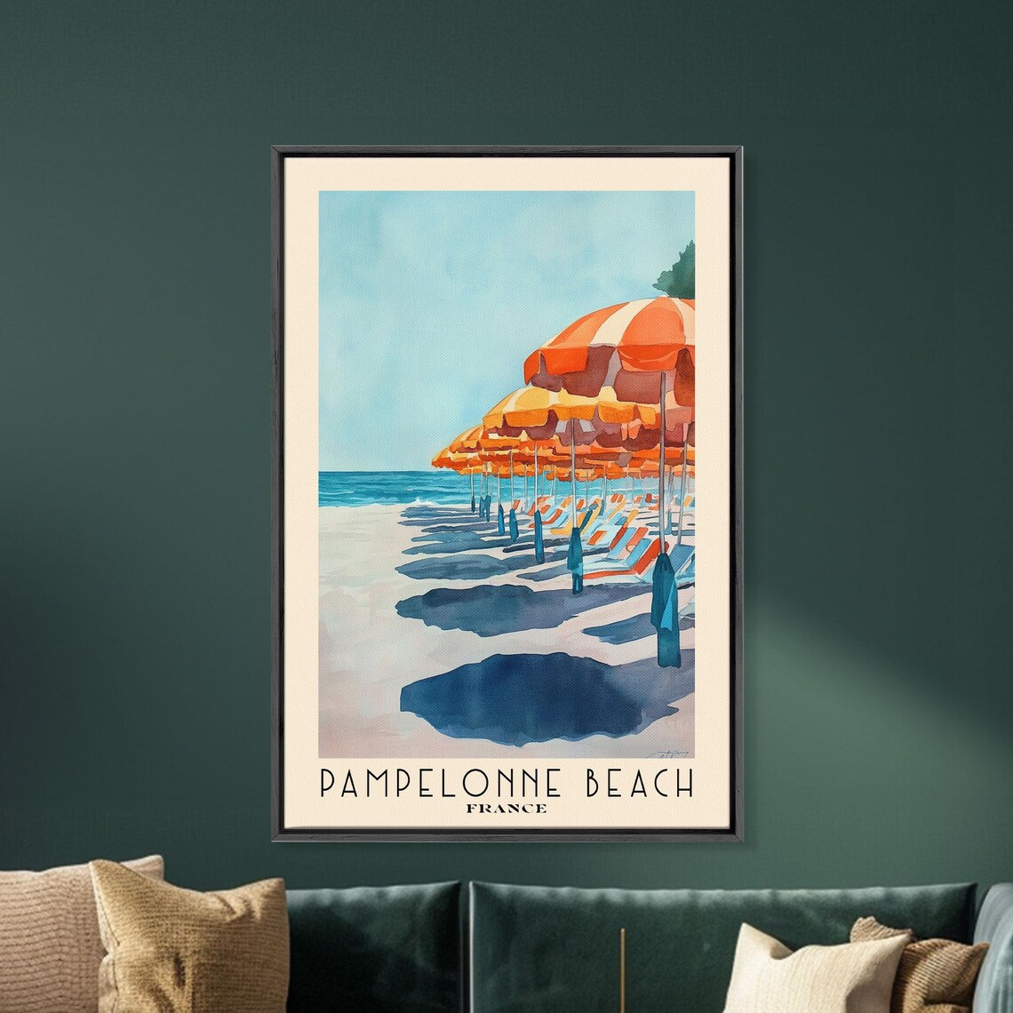 Pampelonne Beach France Watercolor Print Vacation Gift France Wall Art Beach Painting Beach Decor Large Wall Art Wood Frame Art - Image 5