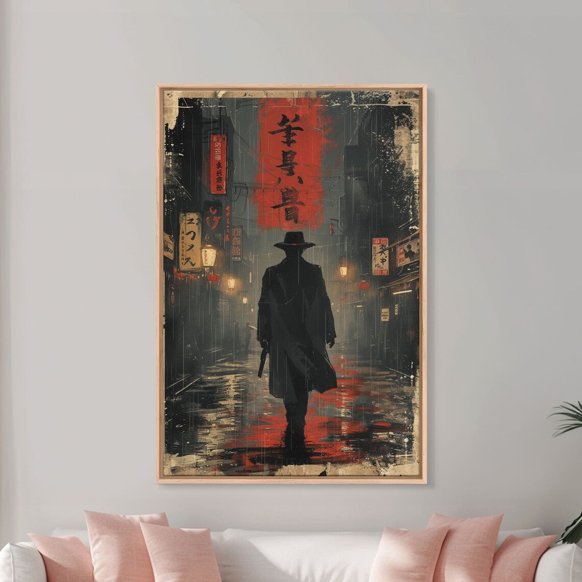 Rainy Tokyo Alley Detective Poster Noir Silhouette with Neon Kanji - Image 5