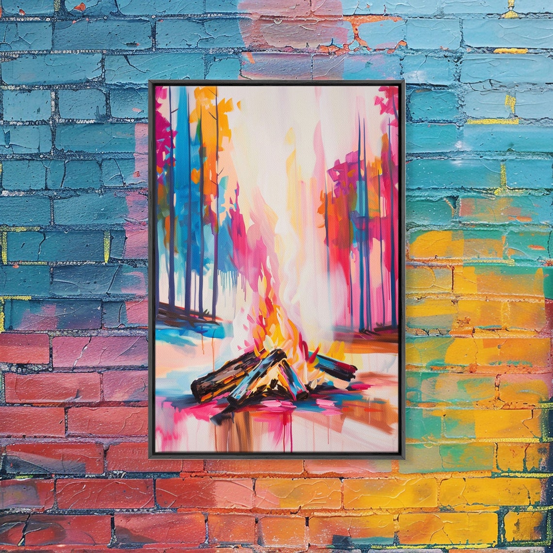 Vibrant Campfire Colorful Abstract Forest Bonfire Night Art Poster - Image 3
