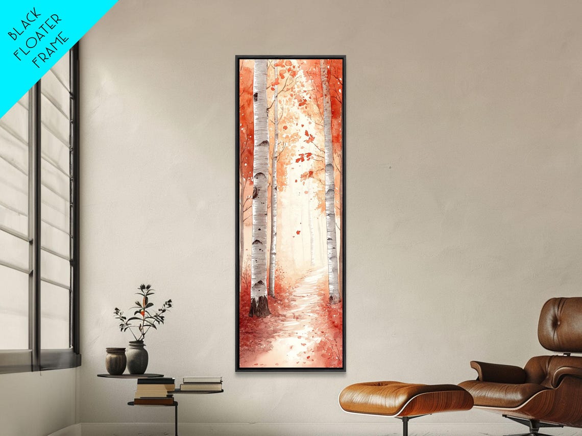 Autumn Birch Trees Glowing Orange Red Foliage Misty Path Art Poster - Image 4