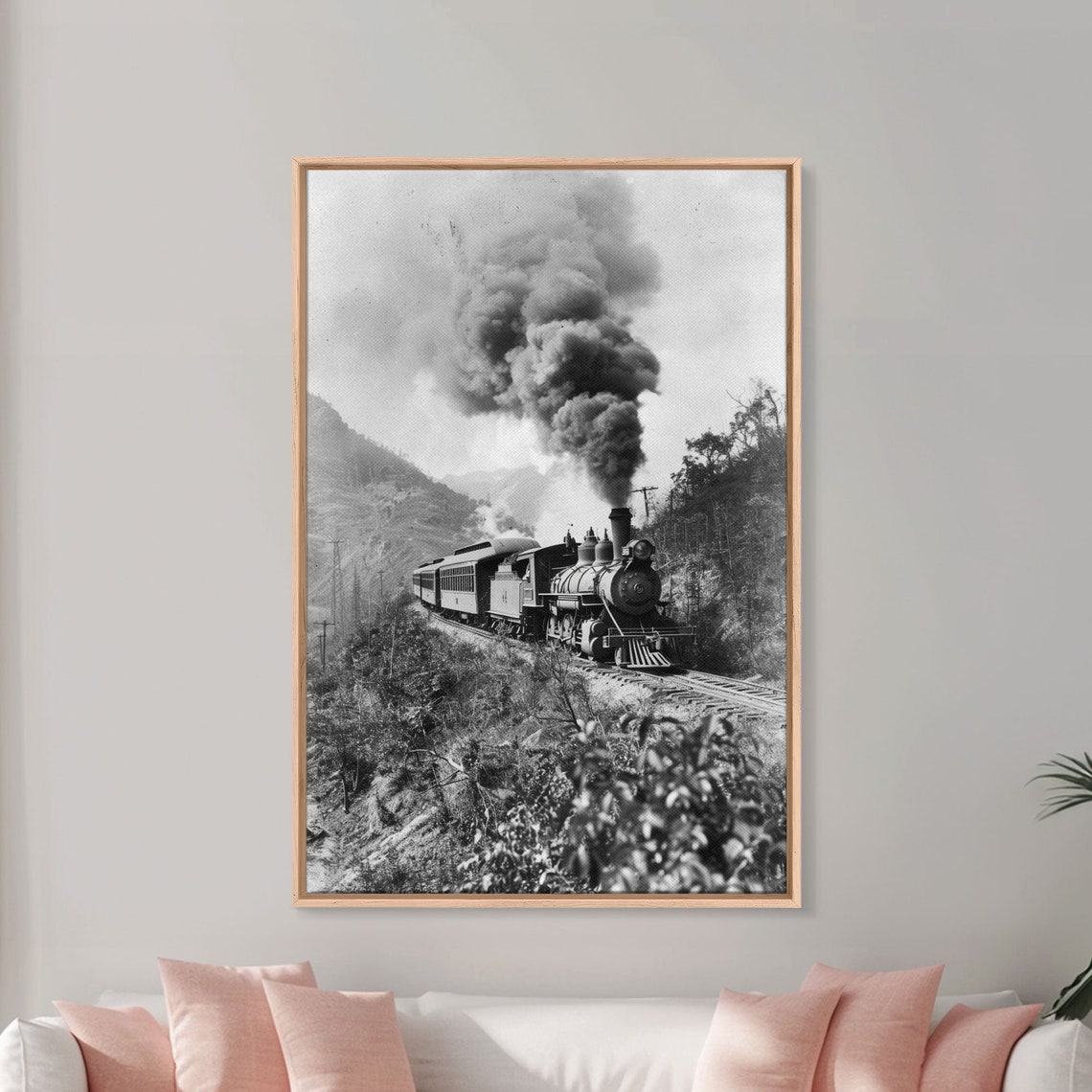 Vintage Train In Motion Black And White Photography Framed Print Railroad Art Rustic Train Wall Art For Home Decor - Image 4