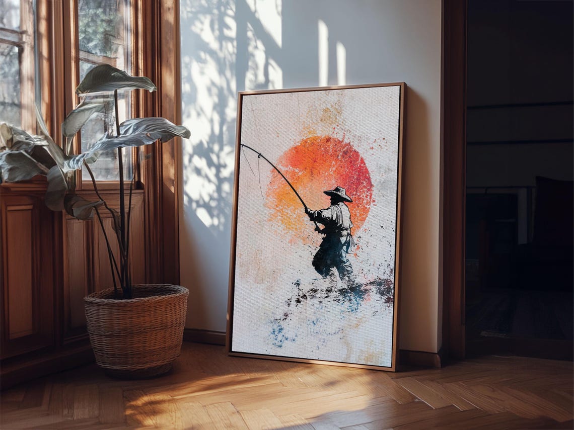 Fisherman Gift Idea Fisherman Painting Print Retro Wabi Sabi Fisherman Painting Gift For Fisher Fishing Gift Gift For Dad Nuevart