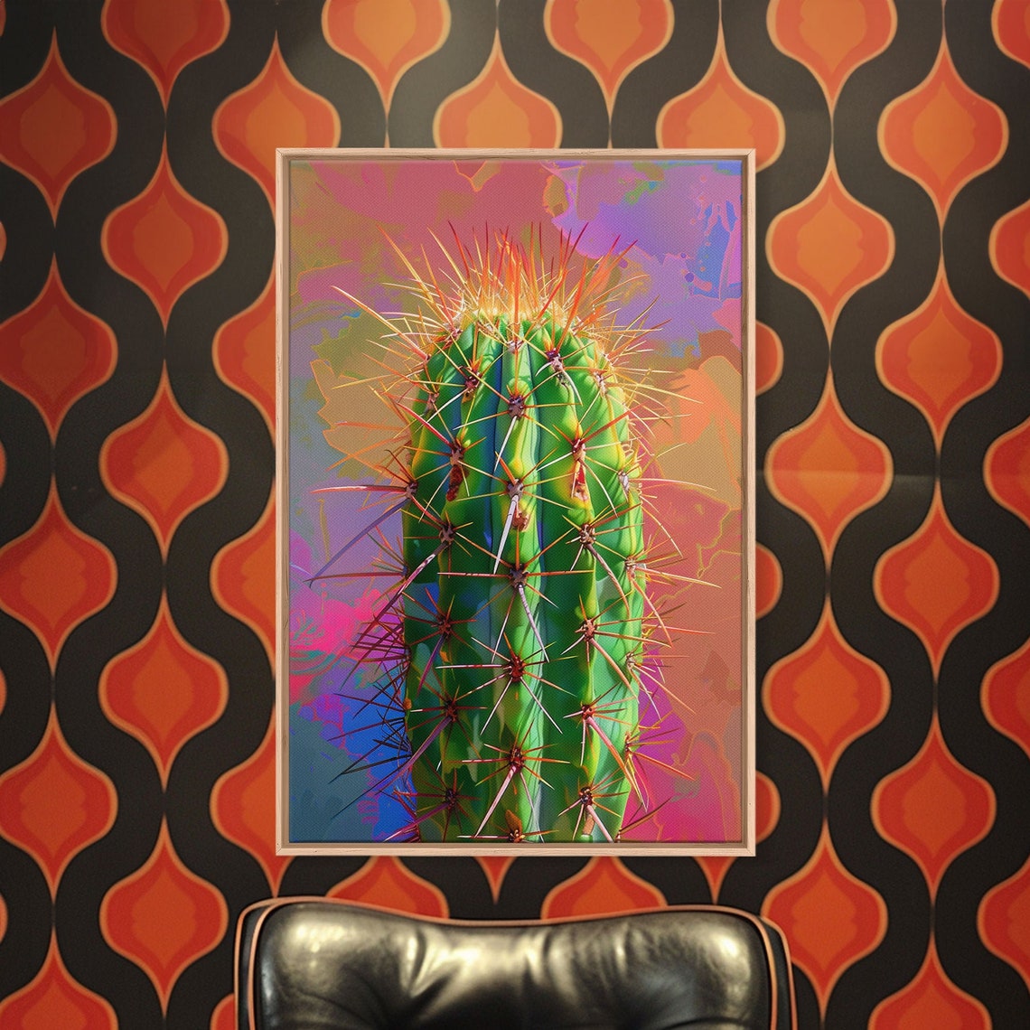 Green Cactus With Orange Spines Vibrant Desert Pop Art Poster - Image 2