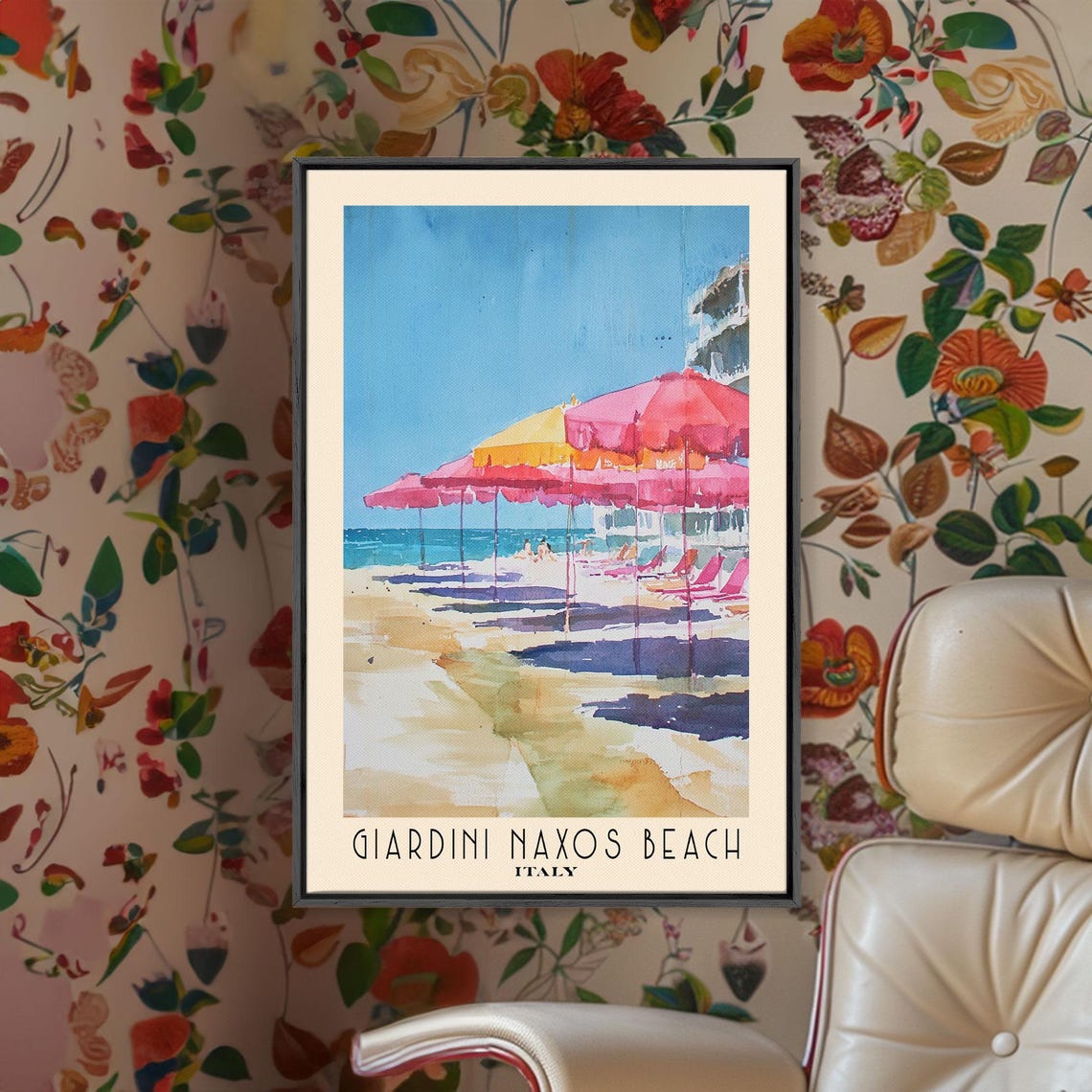 Giardini Naxos Beach Italy Colorful Umbrellas Sicily Coast Poster - Image 2