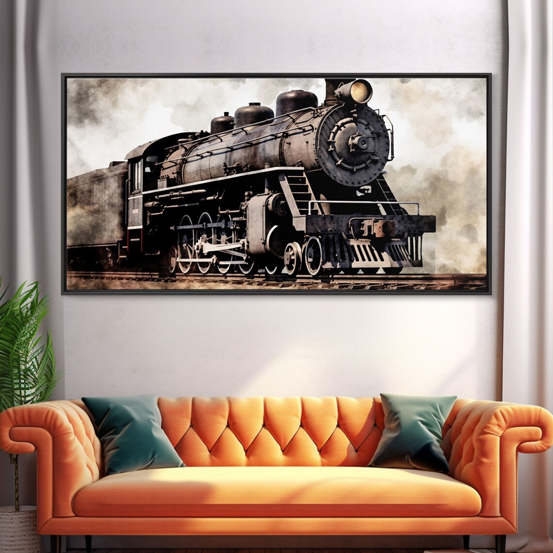 Black Steam Train Retro Wall Art Print, Panoramic - Image 4