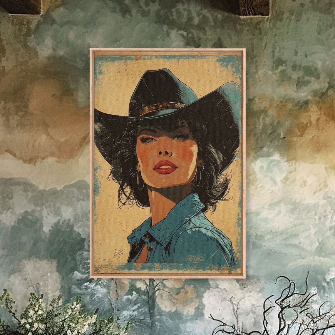 Retro Cowgirl Mid-Century Western Vintage Art Print