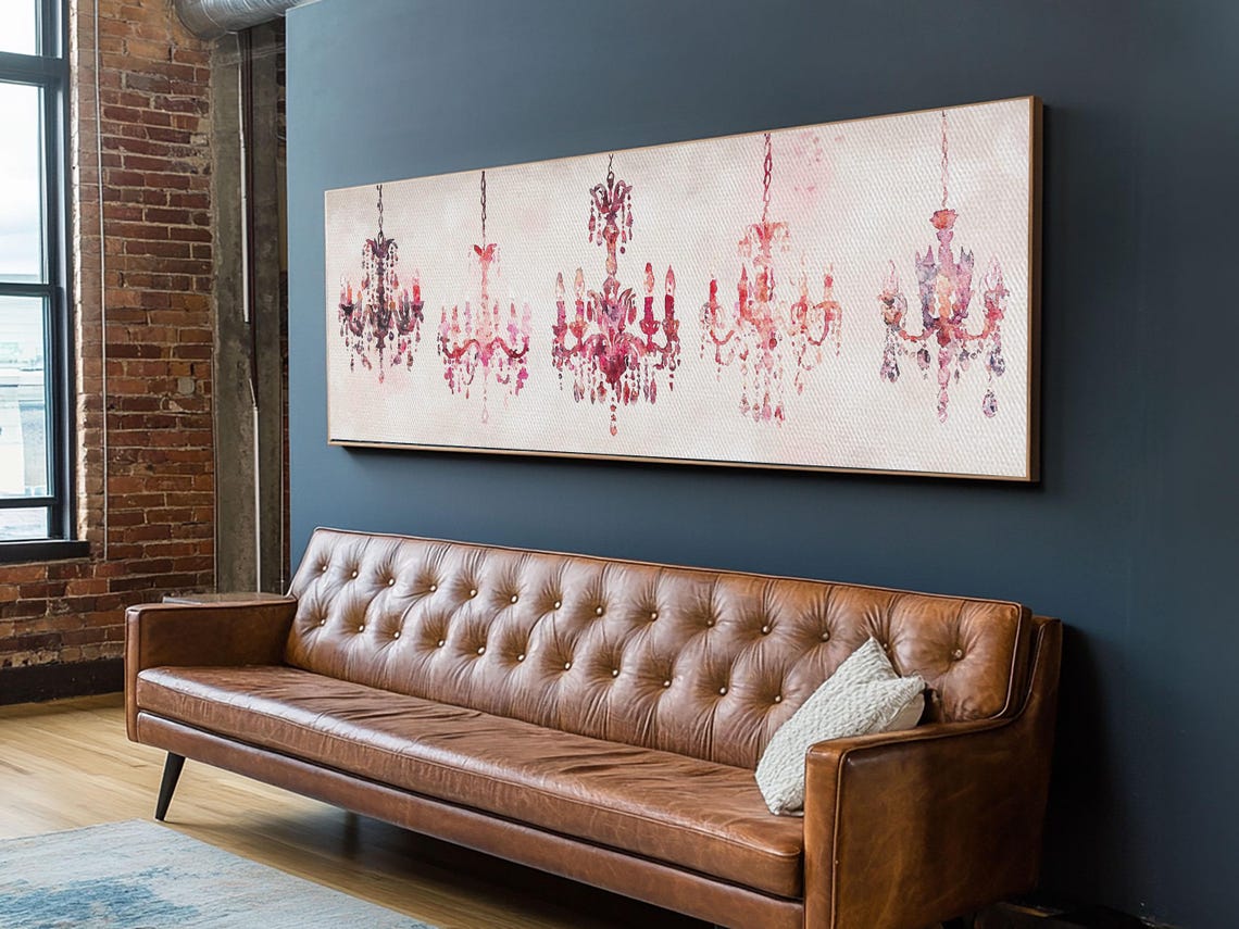 Pink Crystal Chandeliers Watercolor Glamorous French Chic Wall Art - Image 6