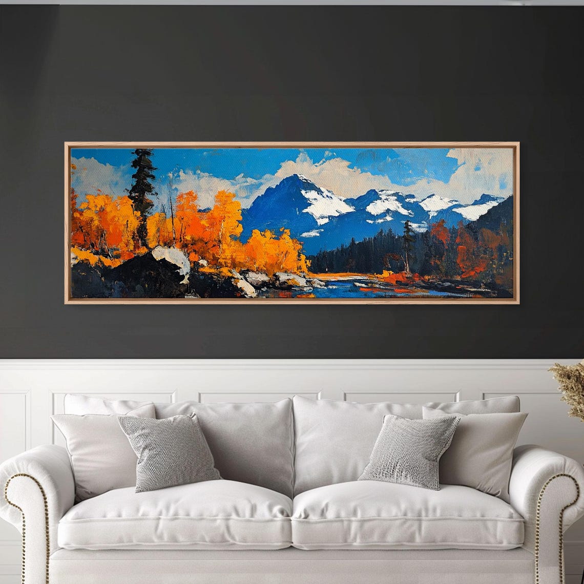 Fall Aspens Snowy Blue Peaks Autumn Forest Oil Travel Poster - Image 2